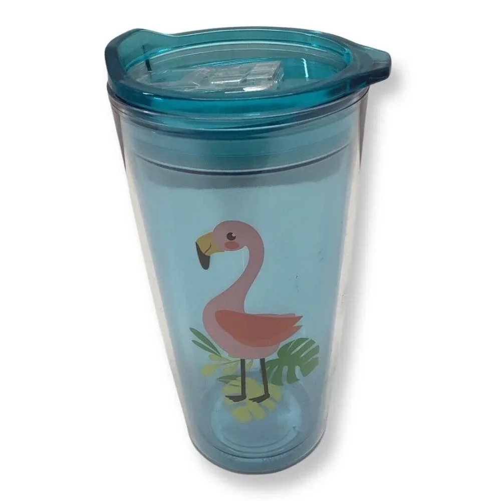 Flamingo Plastic Double Wall Tumbler 20 Oz W/ Closing Lid set of 4